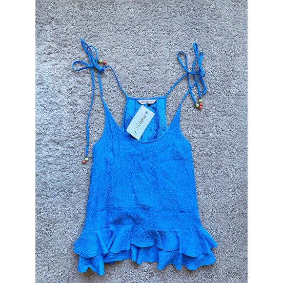 Rebecca Taylor Silk Textured Tiered Ruffle Tank Top Blue Size 0 Feminine Luxury - Picture 2 of 4